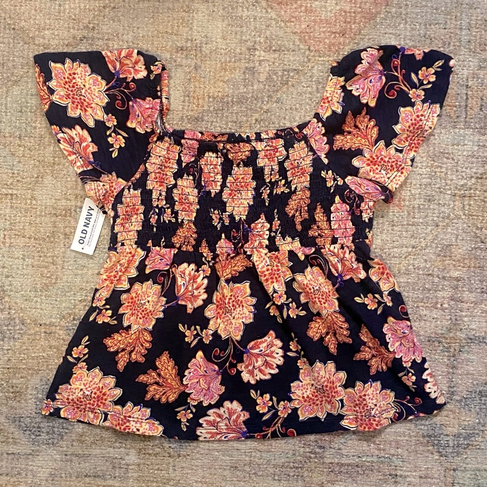 NWT!! Old Navy Short Sleeved Smocked Slub Knit Swing Top in “Lost at Sea” Navy - Picture 5 of 6